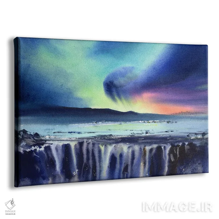 تابلو دکوراتیو Iceland,شفق قطبی و آبشار، ایسلند اثر هوم لایک آرت - نمای پرسپکتیو محصول