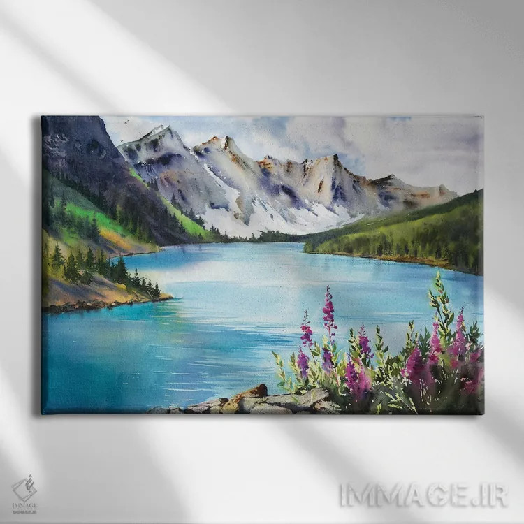 تابلو دکوراتیو دریاچه فیروزه ای I اثر هوم لایک آرت - نمای روبهرو روی دیوار