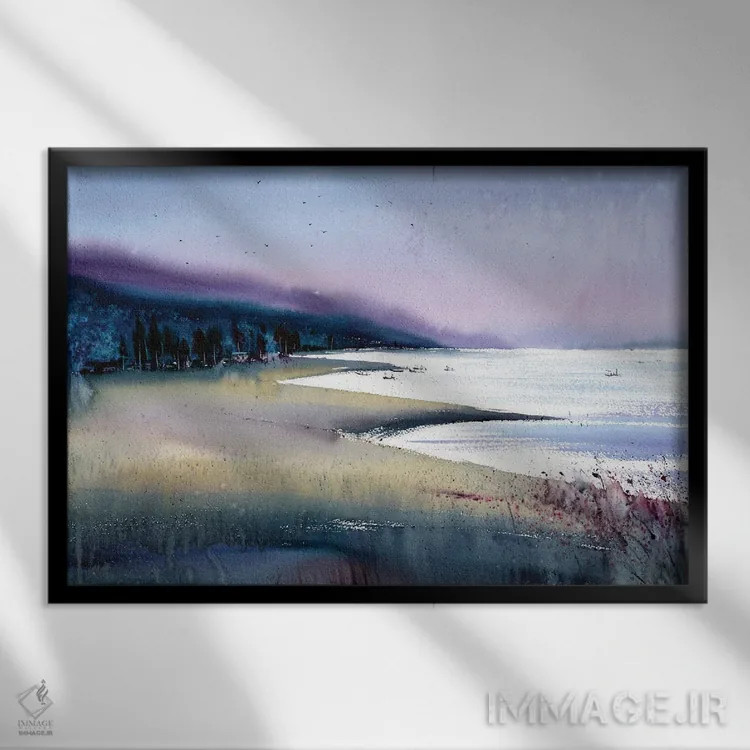 تابلو دکوراتیو خلیج بنفش اثر هوم لایک آرت - نمای قابدار مشکی