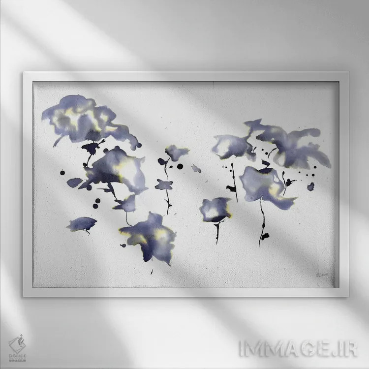 تابلو انتزاعی گل های تیره اثر هارت آو لیلی - نمای قابدار سفید