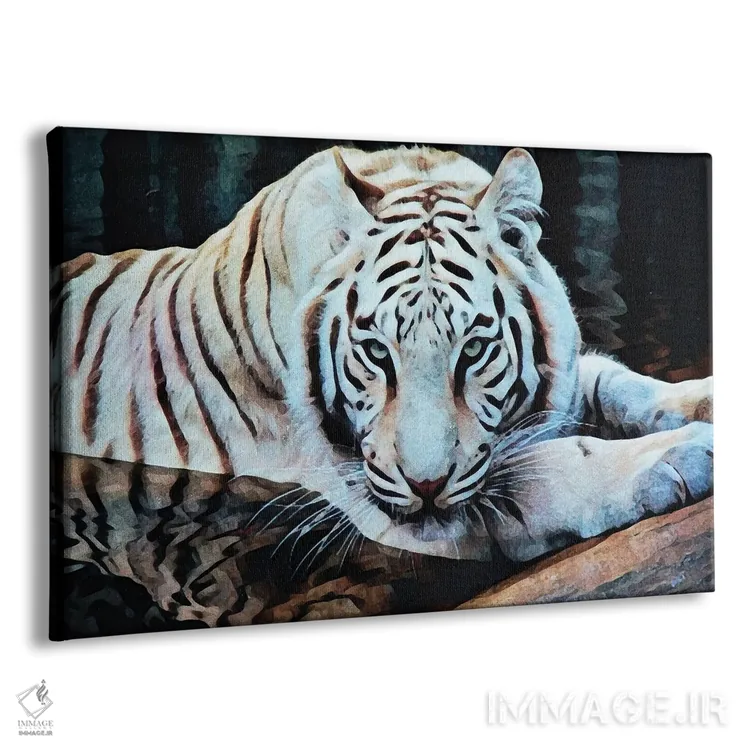 تابلو دکوراتیو ببر سفید در تالاب آبی اثر اشلی آلدرج - نمای پرسپکتیو محصول