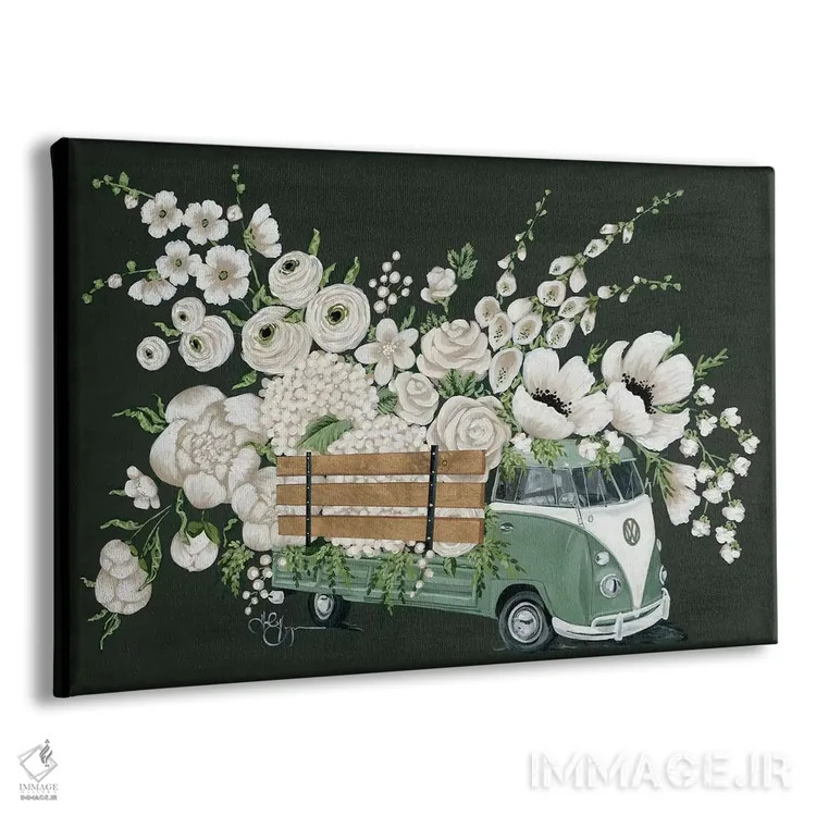 تابلو دکوراتیو اتوبوس فولکس واگن مشکی اثر هولی هکس آرت - نمای پرسپکتیو محصول