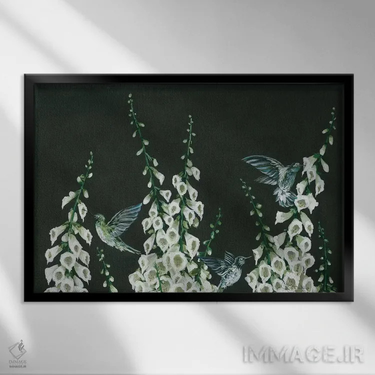 تابلو دکوراتیو مرغ های مگس خوار اثر هولی هکس آرت - نمای قابدار مشکی