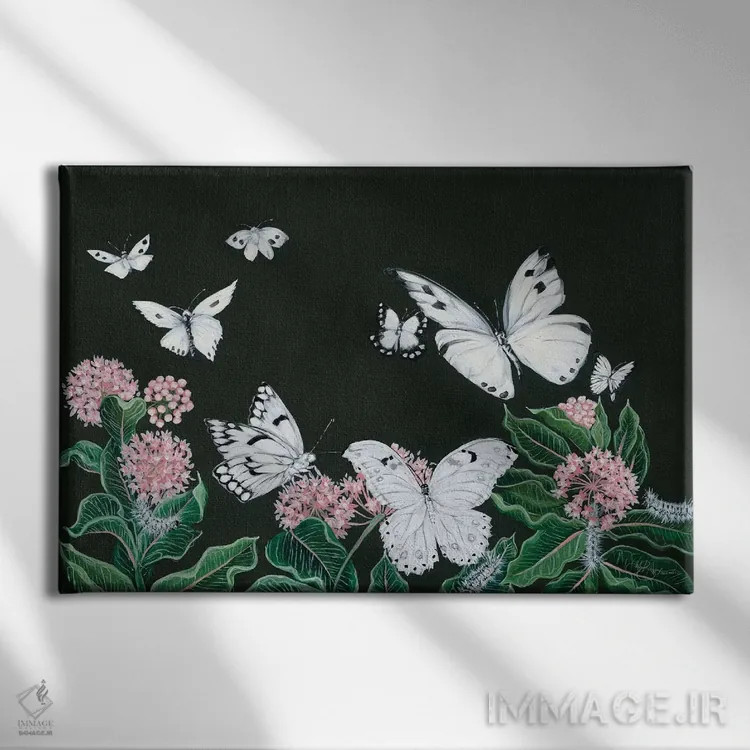 تابلو دکوراتیو پروانه ها اثر هولی هکس آرت - نمای روبهرو روی دیوار