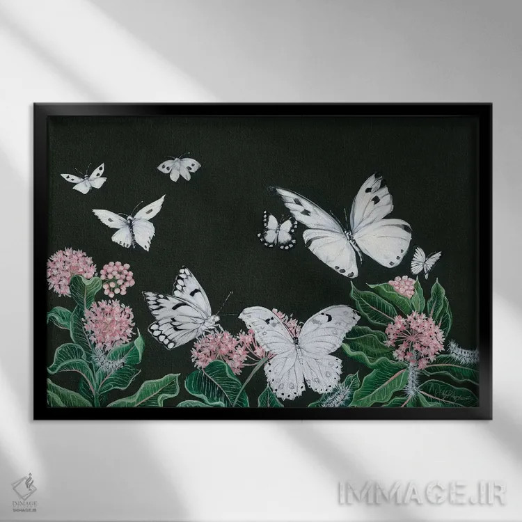 تابلو دکوراتیو پروانه ها اثر هولی هکس آرت - نمای قابدار مشکی