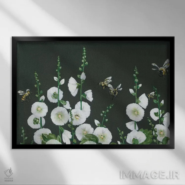 تابلو دکوراتیو زنبورها اثر هولی هکس آرت - نمای قابدار مشکی