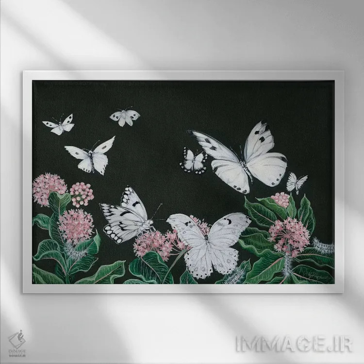 تابلو دکوراتیو پروانه ها اثر هولی هکس آرت - نمای قابدار سفید