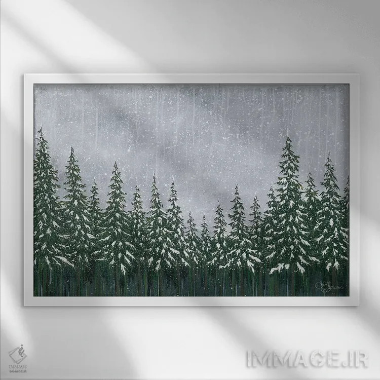 تابلو دکوراتیو جنگل برفی اثر هولی هکس آرت - نمای قابدار سفید