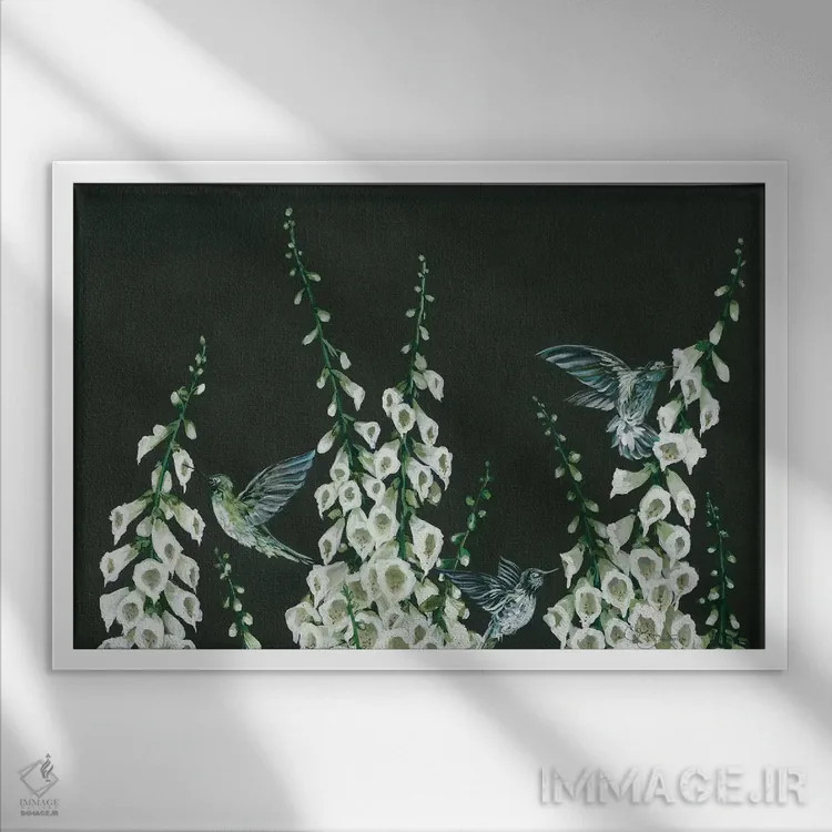 تابلو دکوراتیو مرغ های مگس خوار اثر هولی هکس آرت - نمای قابدار سفید