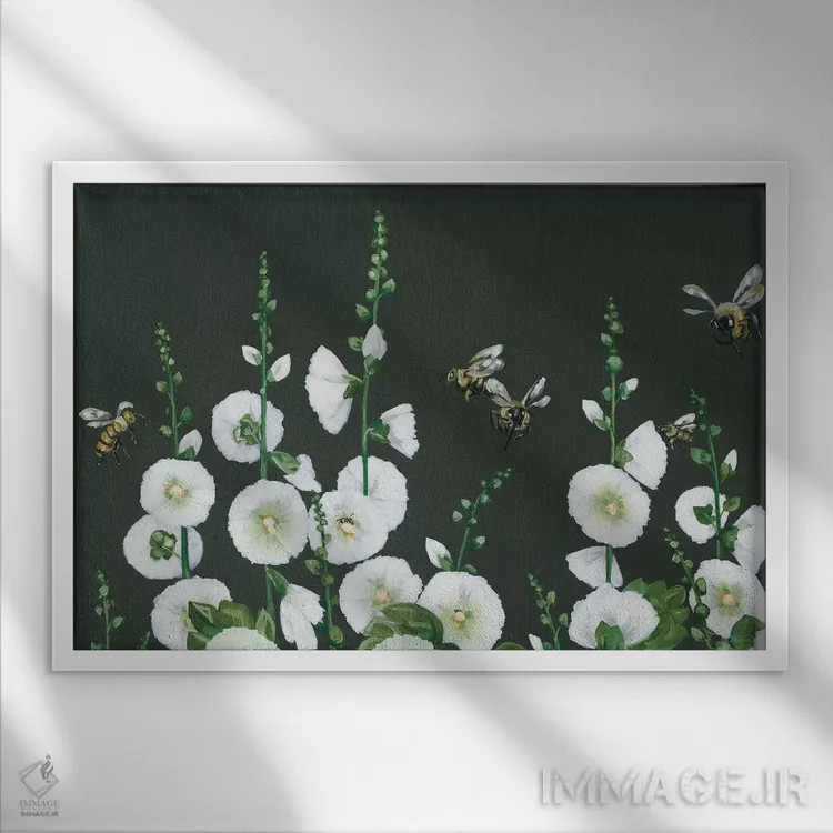 تابلو دکوراتیو زنبورها اثر هولی هکس آرت - نمای قابدار سفید