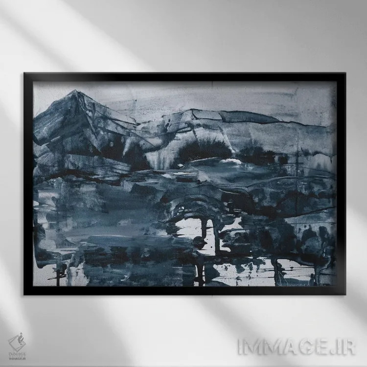 تابلو انتزاعی سرزمین کبالت اثر دن هابدی - نمای قابدار مشکی