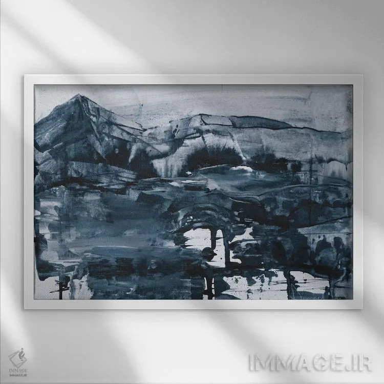 تابلو انتزاعی سرزمین کبالت اثر دن هابدی - نمای قابدار سفید