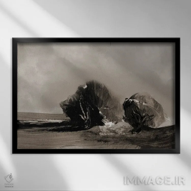 تابلو انتزاعی دو درخت اثر دن هابدی - نمای قابدار مشکی