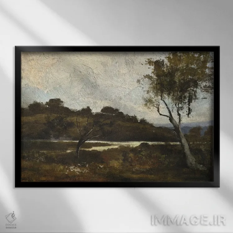 تابلو دکوراتیو منظره با رودخانه اثر دن هابدی - نمای قابدار مشکی