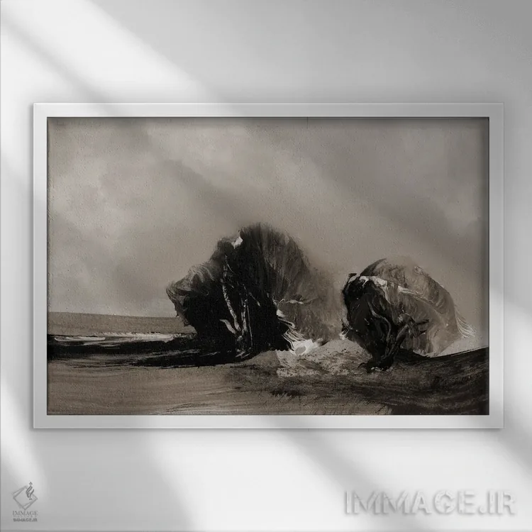 تابلو انتزاعی دو درخت اثر دن هابدی - نمای قابدار سفید