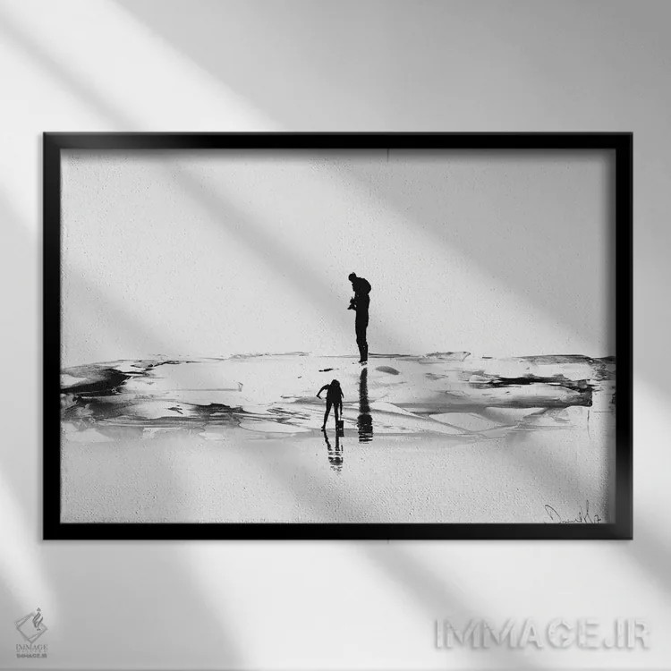تابلو مینیمال روی ساحل اثر دن هابدی - نمای قابدار مشکی