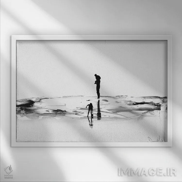 تابلو مینیمال روی ساحل اثر دن هابدی - نمای قابدار سفید