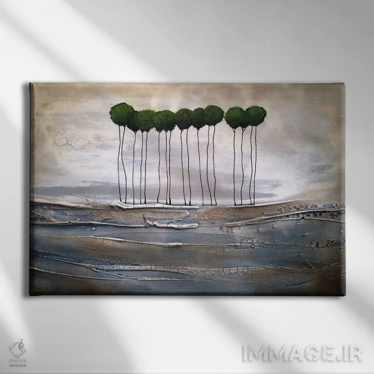 تابلو انتزاعی و اینک اینجاییم اثر هدر آفرود - نمای روبهرو روی دیوار