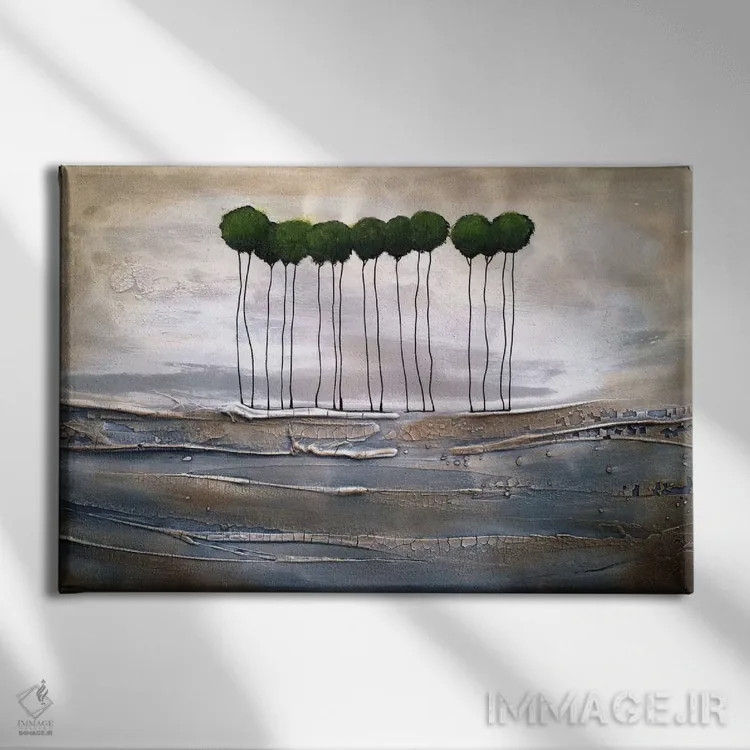 تابلو انتزاعی و اینک اینجاییم اثر هدر آفرود - نمای روبهرو روی دیوار