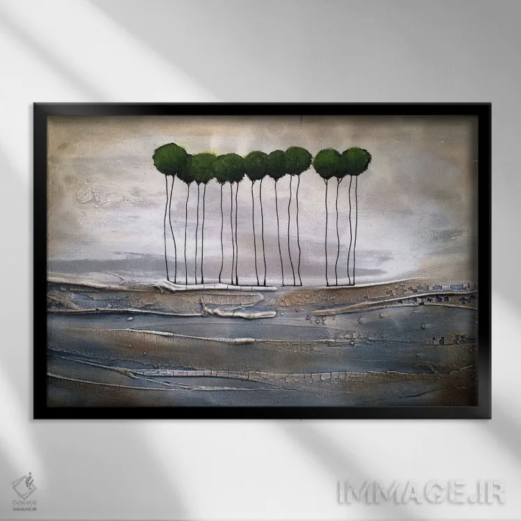 تابلو انتزاعی و اینک اینجاییم اثر هدر آفرود - نمای قابدار مشکی