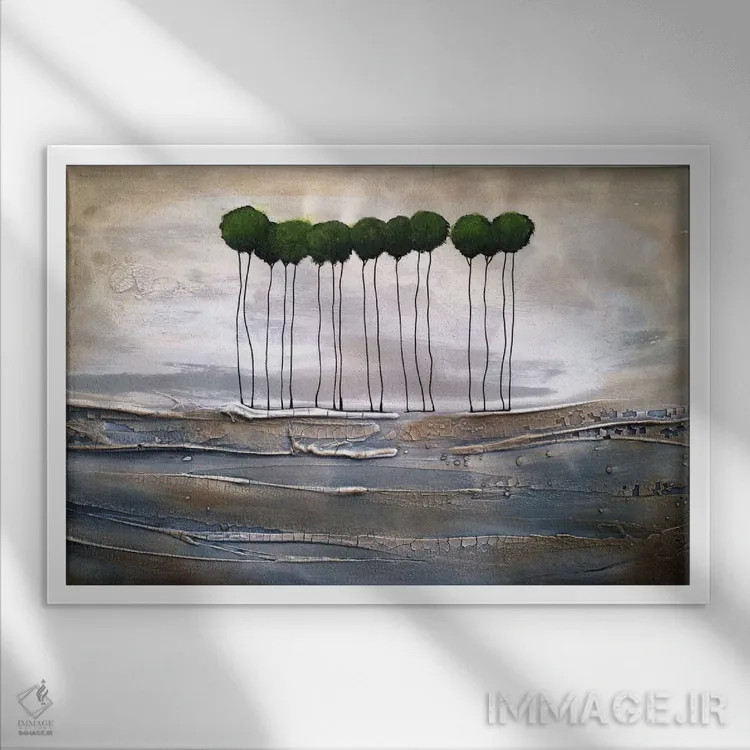 تابلو انتزاعی و اینک اینجاییم اثر هدر آفرود - نمای قابدار سفید