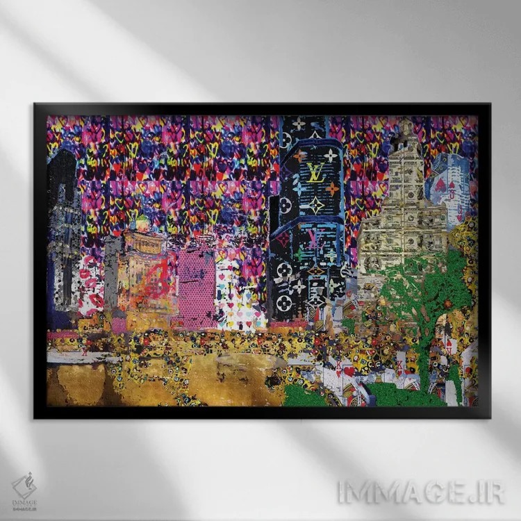 تابلو دکوراتیو شهر گرافیتی اثر هدر آفرود - نمای قابدار مشکی