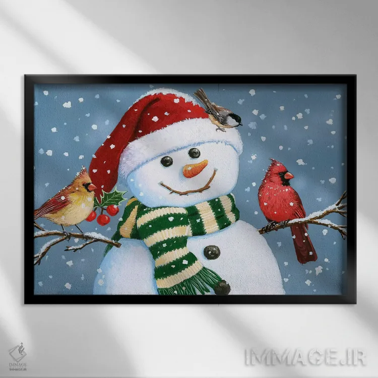 تابلو دکوراتیو آدم برفی سانتا اثر ویلیام واندر داسون - نمای قابدار مشکی