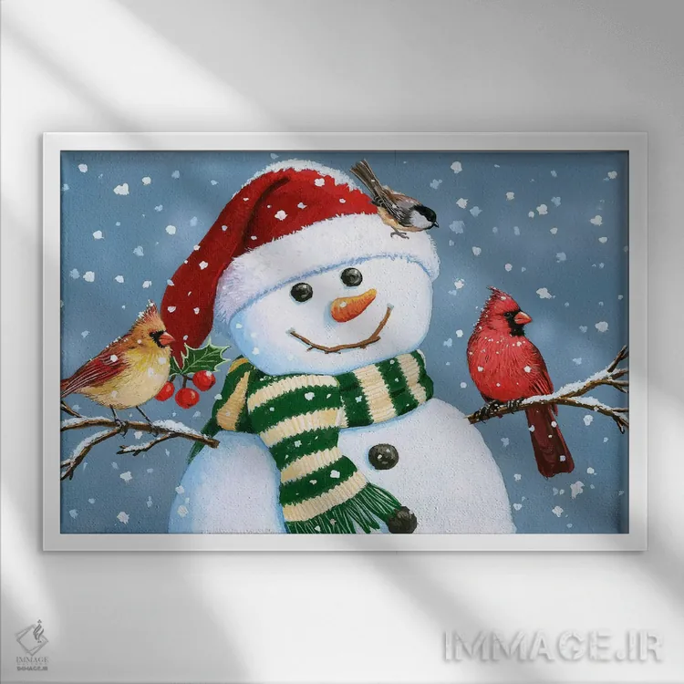 تابلو دکوراتیو آدم برفی سانتا اثر ویلیام واندر داسون - نمای قابدار سفید