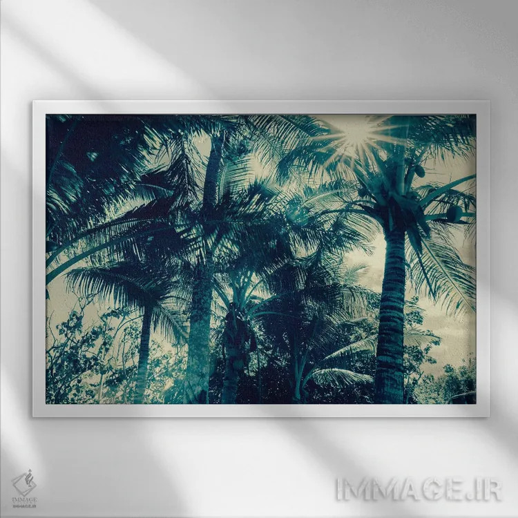 تابلو دکوراتیو نخل های نارگیل اثر هانی مون هتل - نمای قابدار سفید