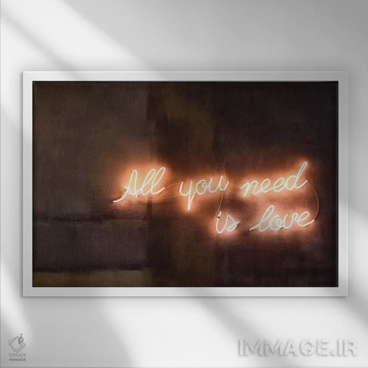 تابلو دکوراتیو تمام چیزی که نیاز داری عشق است اثر هانی مون هتل - نمای قابدار سفید