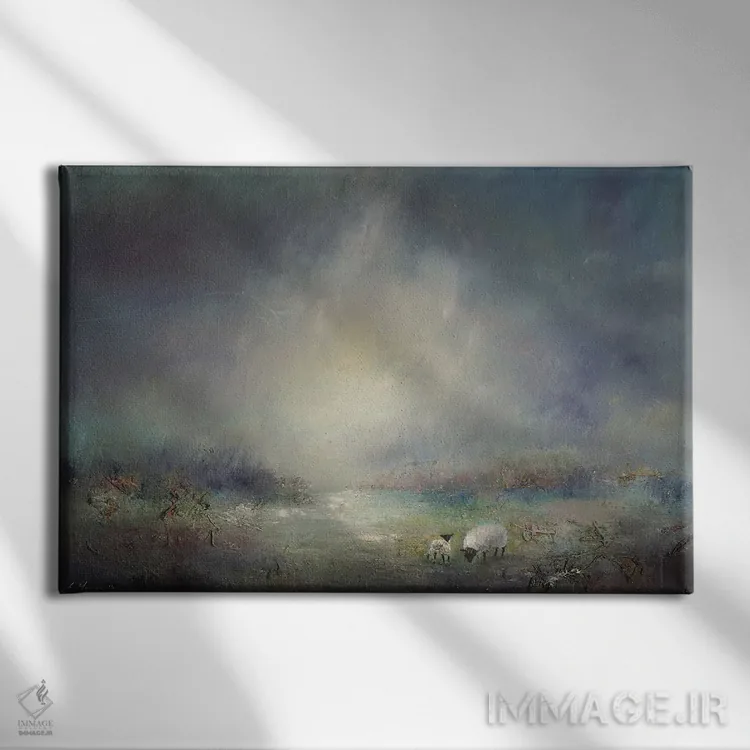 تابلو انتزاعی چرای دام در ثیرلمیر اثر لیزا هاوس - نمای روبهرو روی دیوار