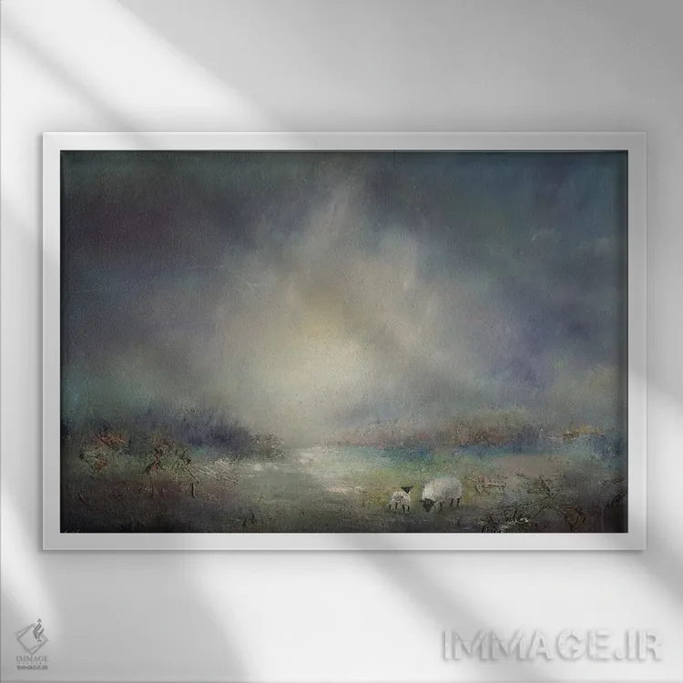تابلو انتزاعی چرای دام در ثیرلمیر اثر لیزا هاوس - نمای قابدار سفید