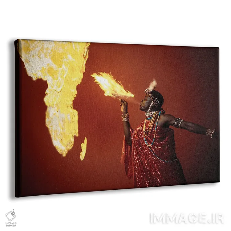 تابلو دکوراتیو خدای آتش آفریقایی اثر هری ادونزه - نمای پرسپکتیو محصول