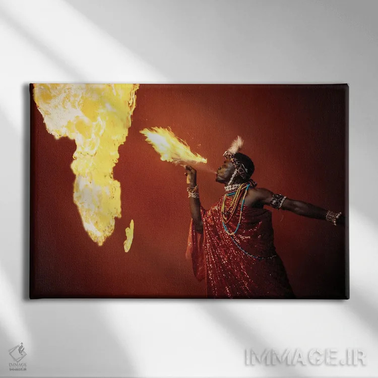 تابلو دکوراتیو خدای آتش آفریقایی اثر هری ادونزه - نمای روبهرو روی دیوار