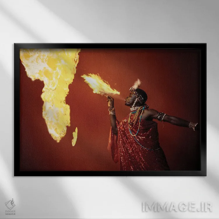 تابلو دکوراتیو خدای آتش آفریقایی اثر هری ادونزه - نمای قابدار مشکی