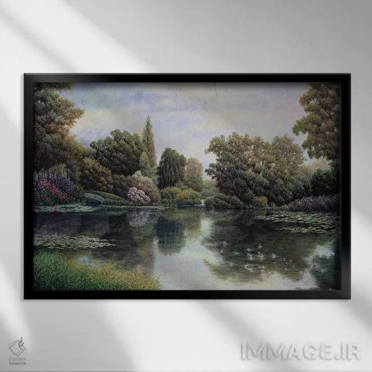 تابلو دکوراتیو آرامش آب ها اثر دیوید هاولز - نمای قابدار مشکی