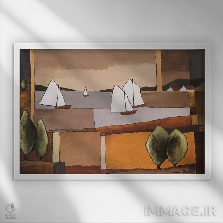 تابلو انتزاعی خط افق ۲ اثر هانس پاوس - نمای قابدار سفید