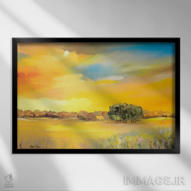 تابلو انتزاعی آرامش بخش ۱ اثر هانس پاوس - نمای قابدار مشکی