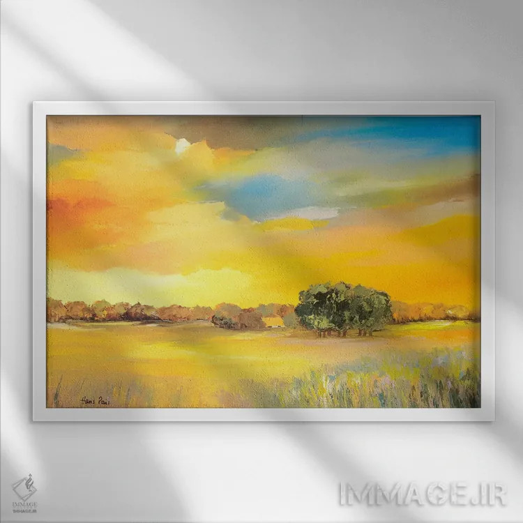 تابلو انتزاعی آرامش بخش ۱ اثر هانس پاوس - نمای قابدار سفید