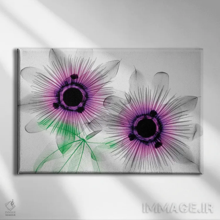 تابلو دکوراتیو گل های ساعتی اثر هونگ فام - نمای روبهرو روی دیوار