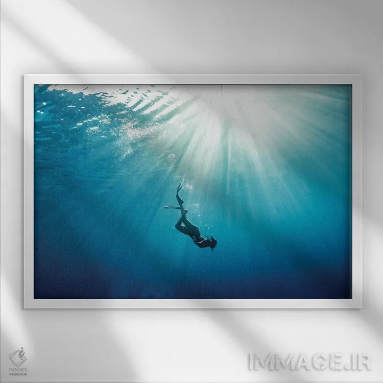 تابلو مینیمال غواصی باهاما اثر هانا پریویت - نمای قابدار سفید