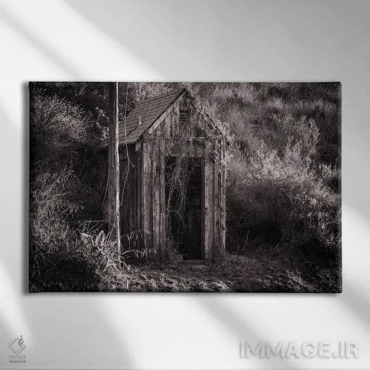 تابلو دکوراتیو کلبه قدیمی سیاه و سفید اثر هدر رابرسون - نمای روبهرو روی دیوار