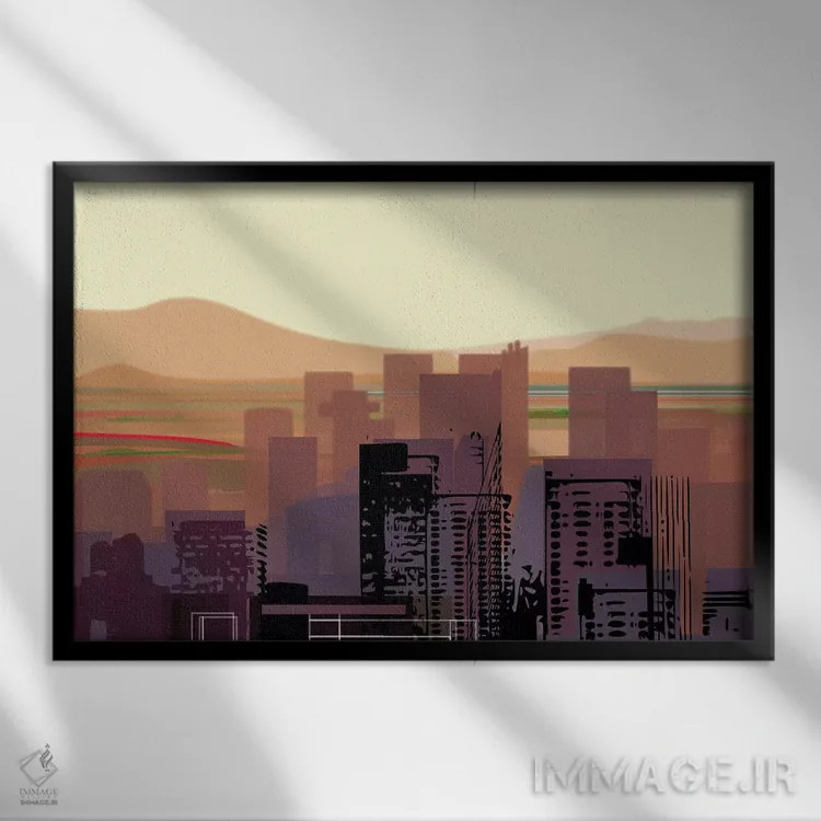 تابلو مدرن مرکز شهر صحرایی اثر چارلز هارکر - نمای قابدار مشکی