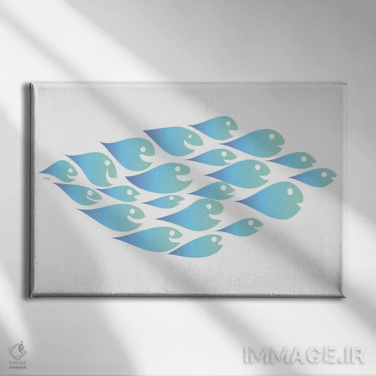 تابلو انتزاعی پس از دسته ماهی ها اثر چارلز هارکر - نمای روبهرو روی دیوار