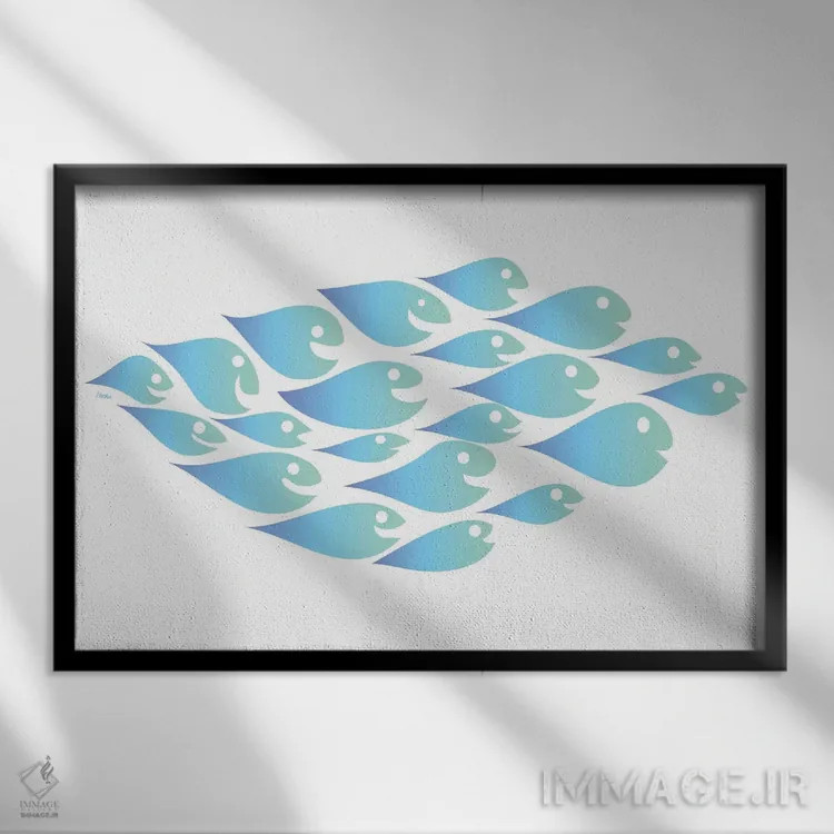 تابلو انتزاعی پس از دسته ماهی ها اثر چارلز هارکر - نمای قابدار مشکی