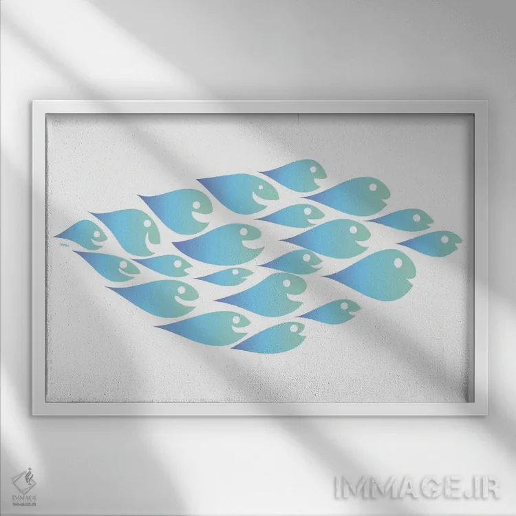 تابلو انتزاعی پس از دسته ماهی ها اثر چارلز هارکر - نمای قابدار سفید
