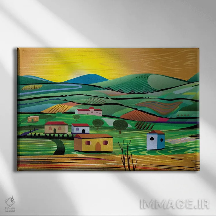 تابلو دکوراتیو مزارع هنگام غروب اثر چارلز هارکر - نمای روبهرو روی دیوار