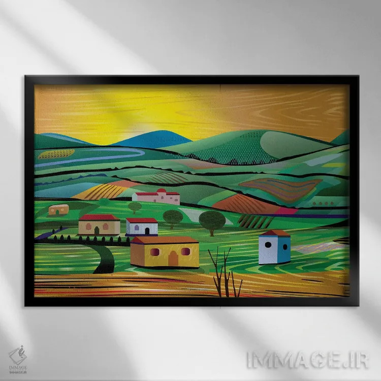 تابلو دکوراتیو مزارع هنگام غروب اثر چارلز هارکر - نمای قابدار مشکی