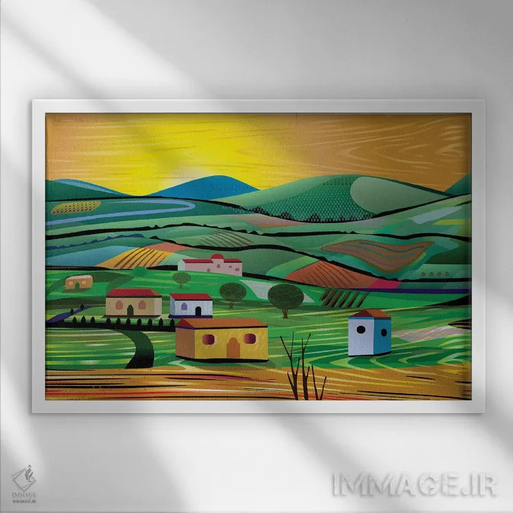 تابلو دکوراتیو مزارع هنگام غروب اثر چارلز هارکر - نمای قابدار سفید