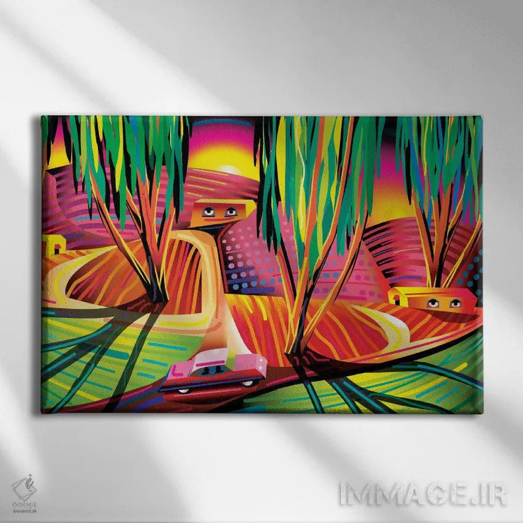 تابلو انتزاعی ون گوگ کنگو اثر چارلز هارکر - نمای روبهرو روی دیوار
